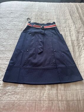 Karen Millen Navy A-Line Skirt with Red-White-Blue Waist Belt